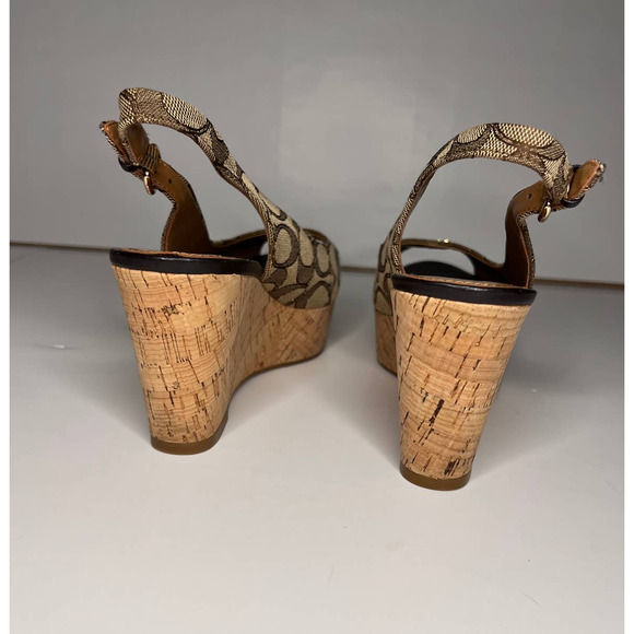 Coach Authentic Ferry Wedges Open Toe Gold Logo Platform Sandals Size 6 AS IS - Picture 7 of 12
